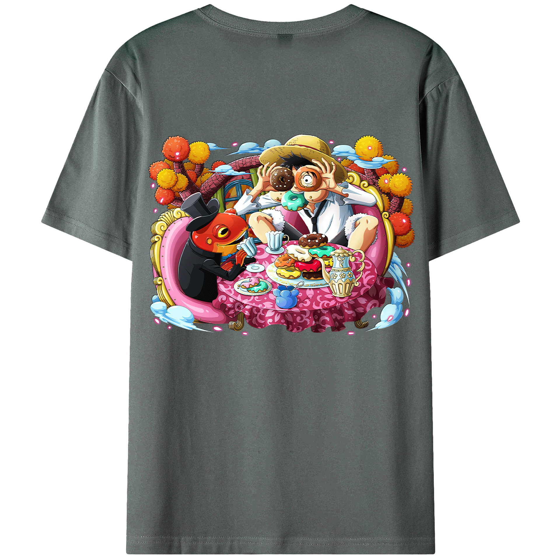 ワンピース モンキー・D・ルフィ ONE PIECE Monkey D. Luffy 綿100％ メンズ半袖Tシャツ（バックプリント） 通気性